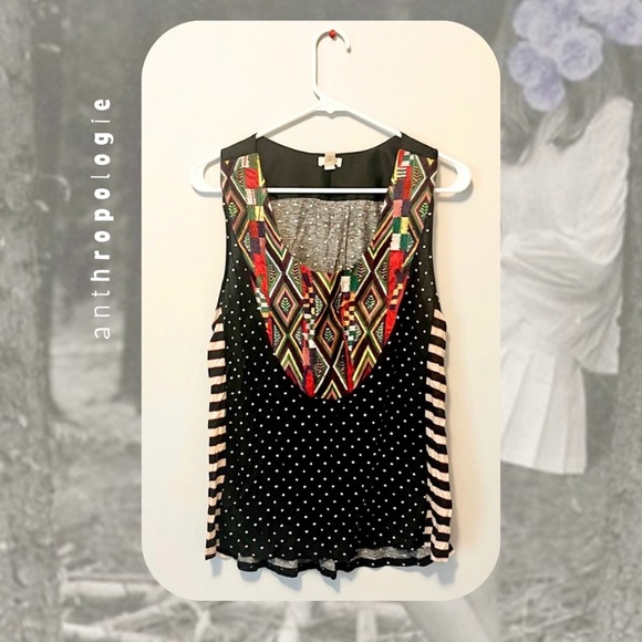 🍭 3/$30 Anthropologie colorful embroidered top stripes & polka dot print - Picture 2 of 15